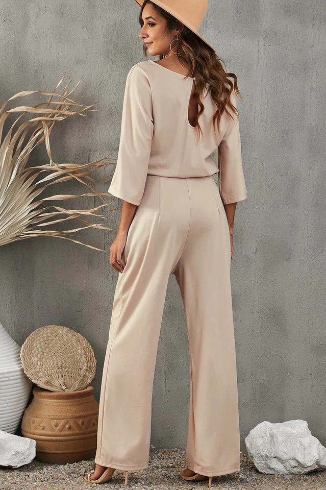 Naisten Jumpsuit Leveillä Jaloilla Vyötärövyöllä Kolmen Neljäsosan Hihoilla - Image 3