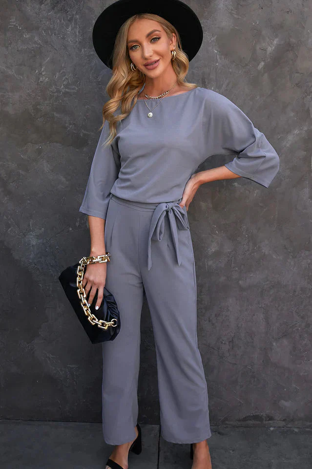 Naisten Jumpsuit Leveillä Jaloilla Vyötärövyöllä Kolmen Neljäsosan Hihoilla - Image 5