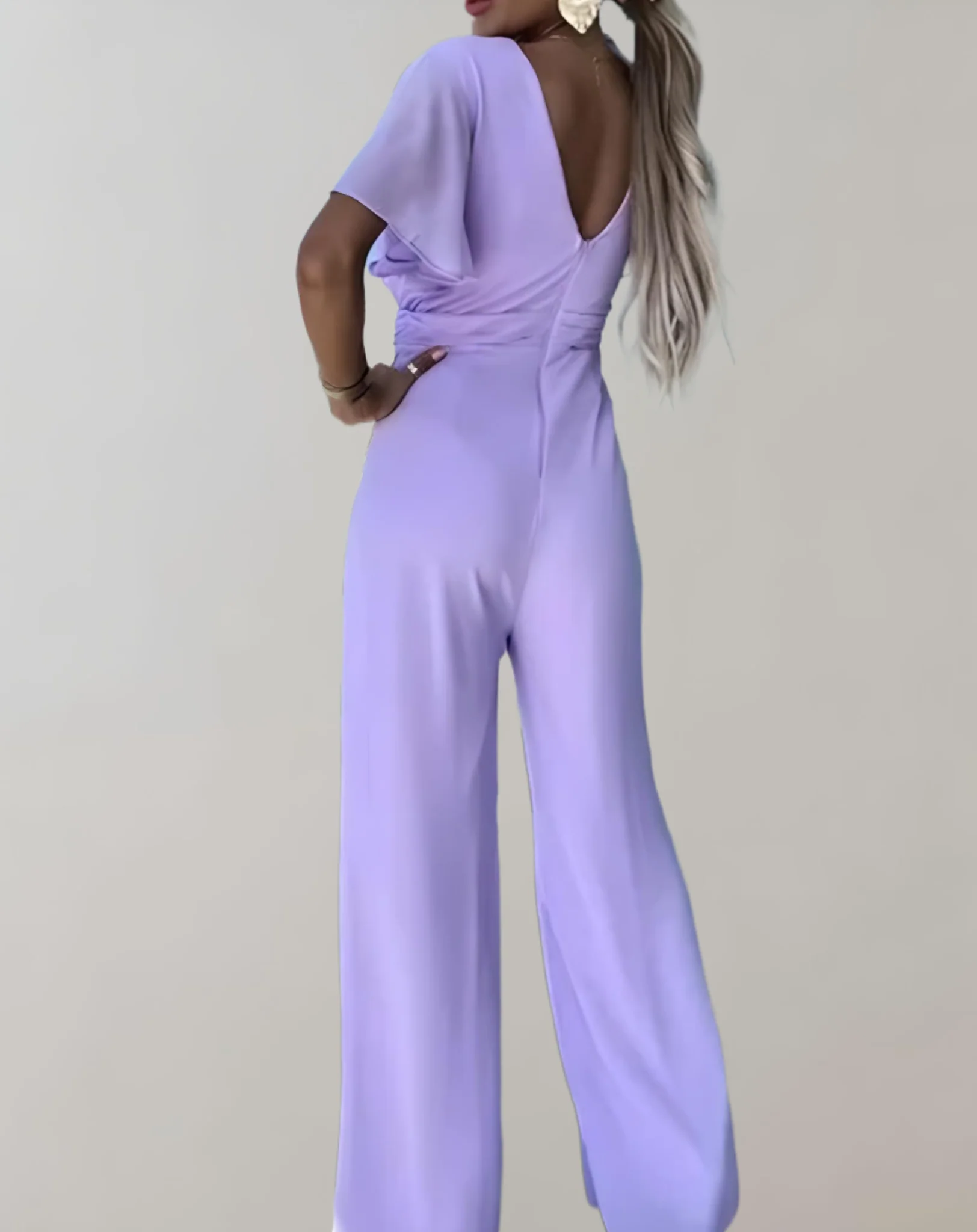 Naisten Jumpsuit V-kaula-aukolla Leveät Jalot Pehmeä Polyesteri - Image 3