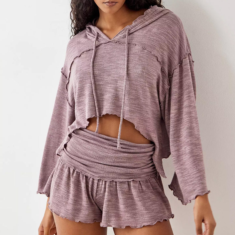Naisten Kahden Osan Setti – Lyhythihainen Cropped Paita – Korkeavyötäröiset Flowy Shortsit - Image 3