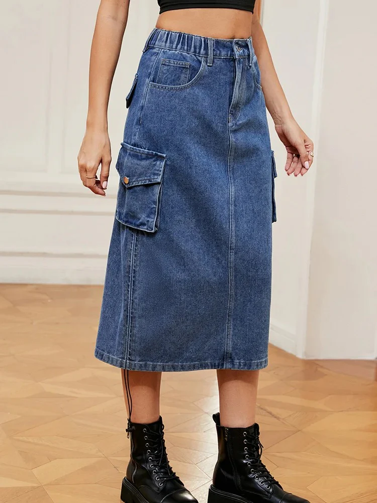 Naisten kiristysnauha Cargo Denim hame - Image 5