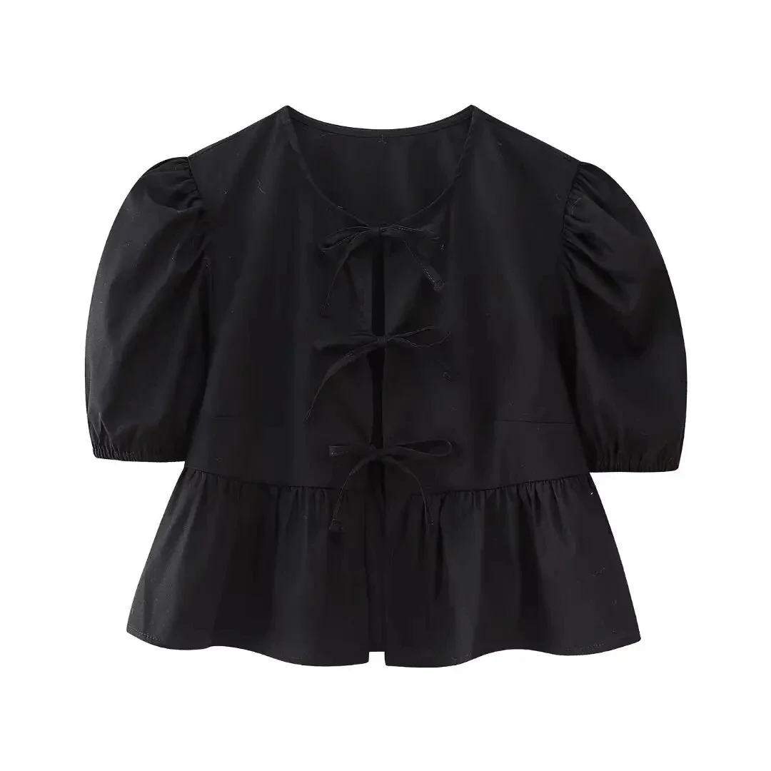 Naisten Lace-Up Puff hihat Crop pusero - Image 2