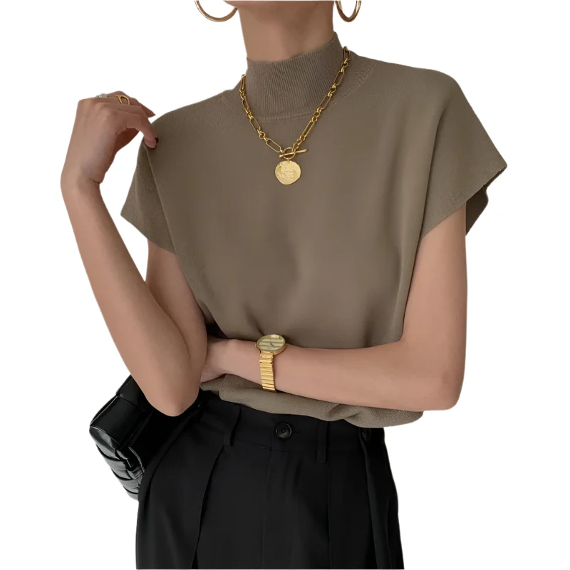 Naisten lyhythihainen turtleneck neuletoppi - Image 2
