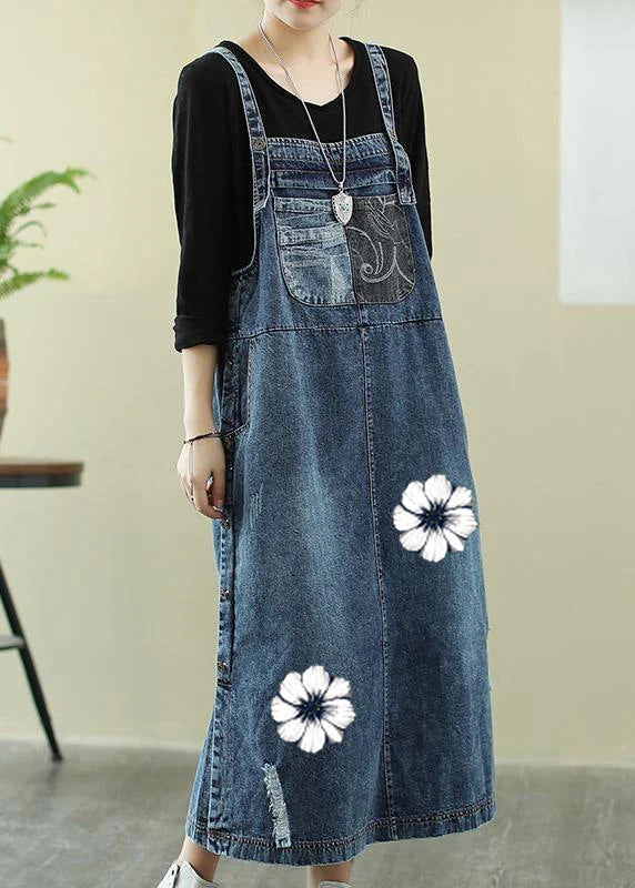 Naisten Maxi Tunika Kaula-aukolla Denim Sininen - Image 6