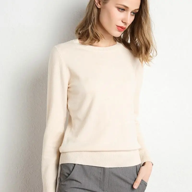 Naisten Merinovillaneule O-kaula Pullover Pitkähihaiset - Image 3