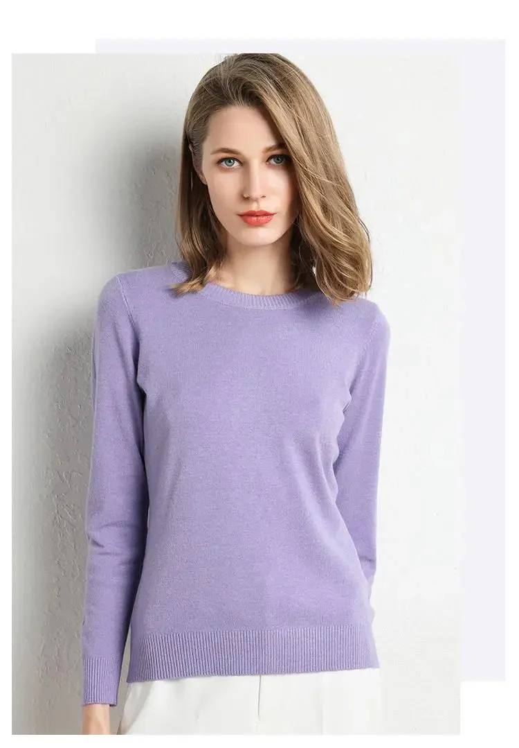 Naisten Merinovillaneule O-kaula Pullover Pitkähihaiset - Image 8