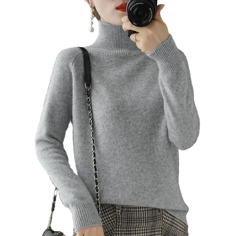Naisten Merinovillapusero Mock Neck Kevyt Pullovers