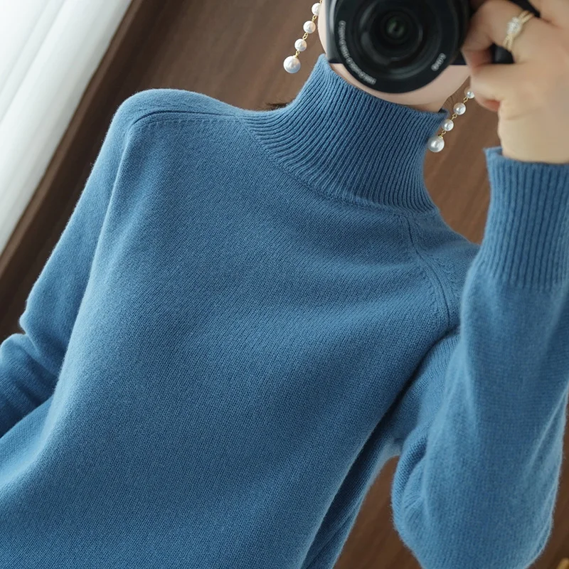 Naisten Merinovillapusero Mock Neck Kevyt Pullovers - Image 10