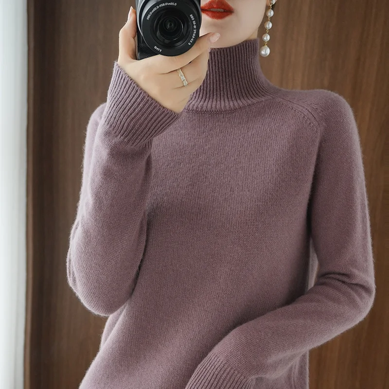Naisten Merinovillapusero Mock Neck Kevyt Pullovers - Image 11