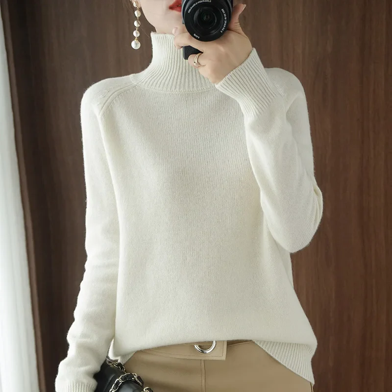 Naisten Merinovillapusero Mock Neck Kevyt Pullovers - Image 12
