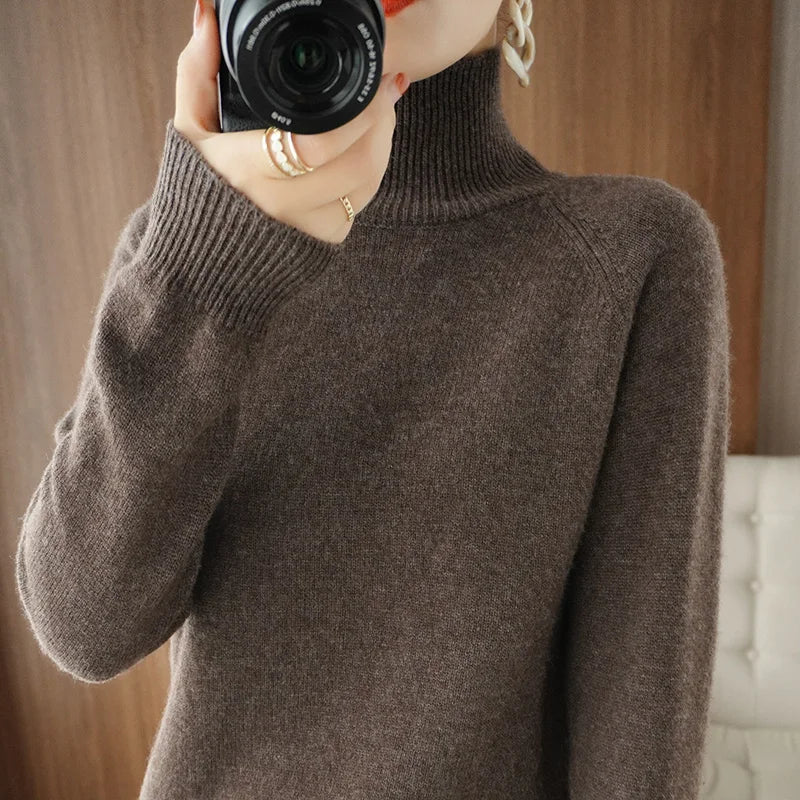 Naisten Merinovillapusero Mock Neck Kevyt Pullovers - Image 13