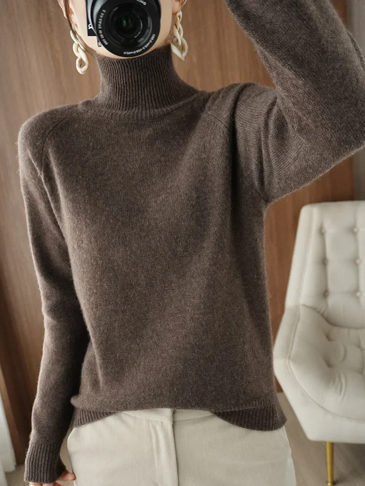 Naisten Merinovillapusero Mock Neck Kevyt Pullovers - Image 2