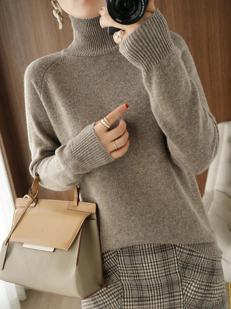 Naisten Merinovillapusero Mock Neck Kevyt Pullovers - Image 3