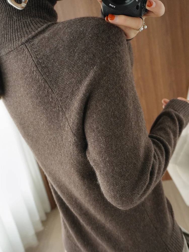 Naisten Merinovillapusero Mock Neck Kevyt Pullovers - Image 4
