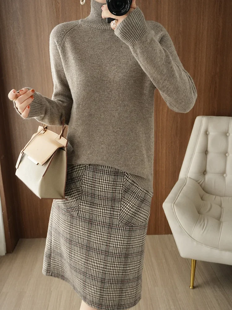 Naisten Merinovillapusero Mock Neck Kevyt Pullovers - Image 5