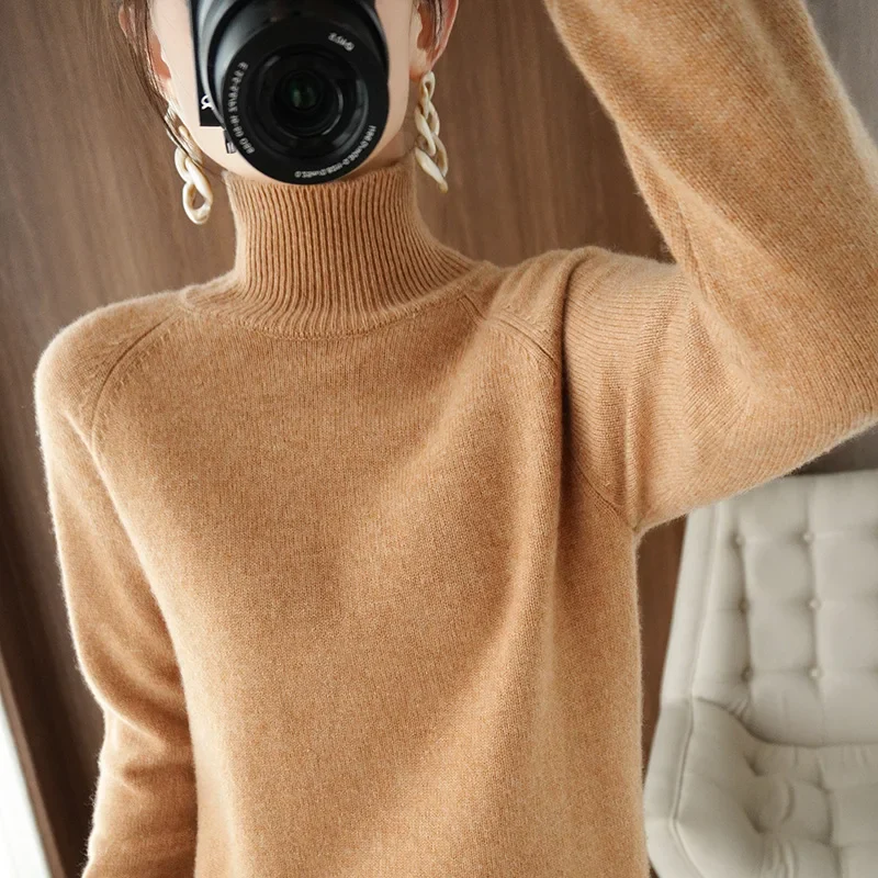 Naisten Merinovillapusero Mock Neck Kevyt Pullovers - Image 6