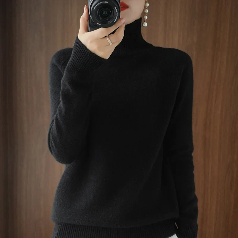 Naisten Merinovillapusero Mock Neck Kevyt Pullovers - Image 7