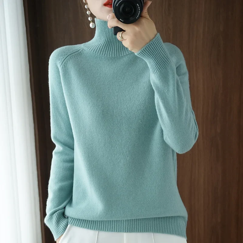 Naisten Merinovillapusero Mock Neck Kevyt Pullovers - Image 9