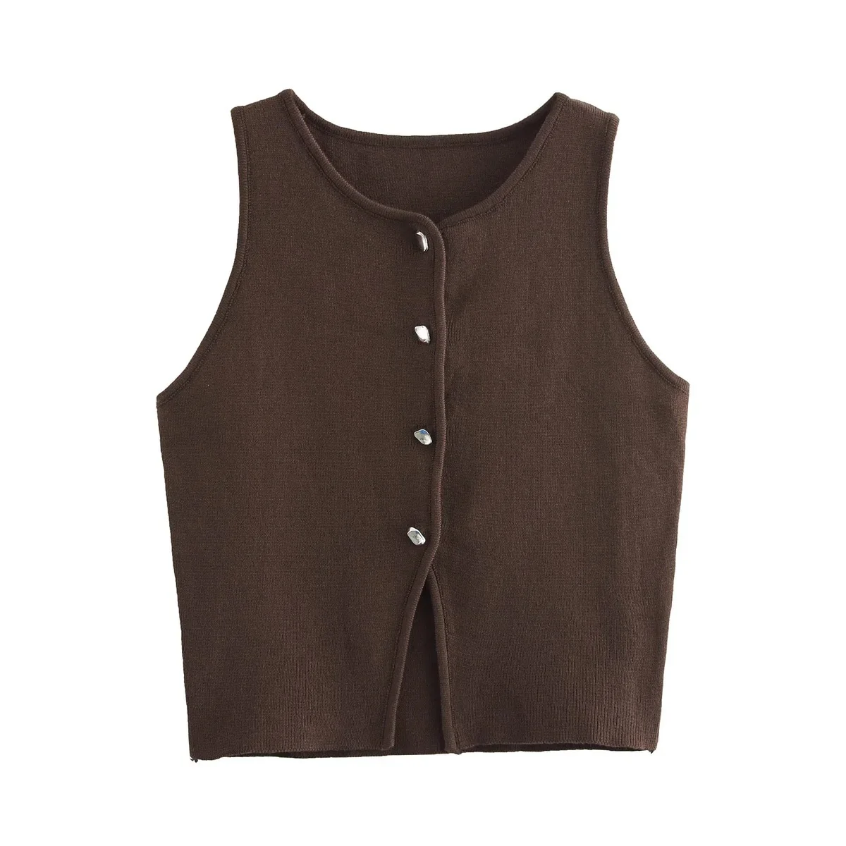 Naisten neulottu Button-Up Crop Tank Topi - Image 2