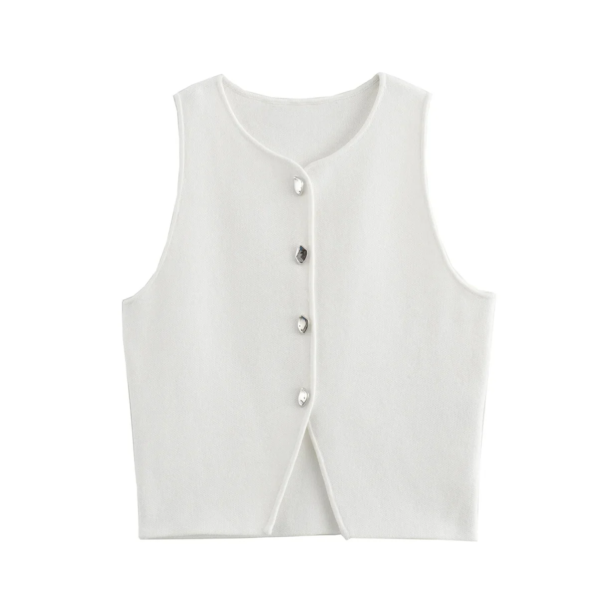 Naisten neulottu Button-Up Crop Tank Topi - Image 5