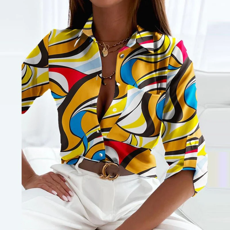Naisten Omslagkraag Blouse Monivärinen Hengittävä - Image 13