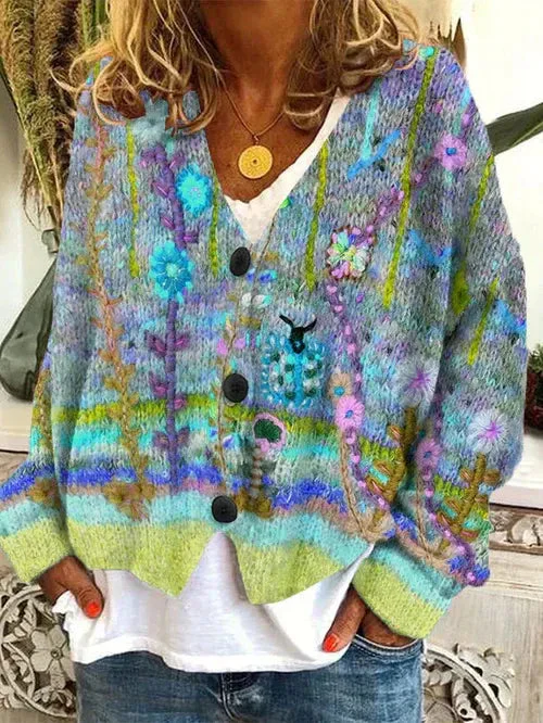 Naisten Oversized Cardigan Paksu Neule Rohkealla Kuviolla - Image 3