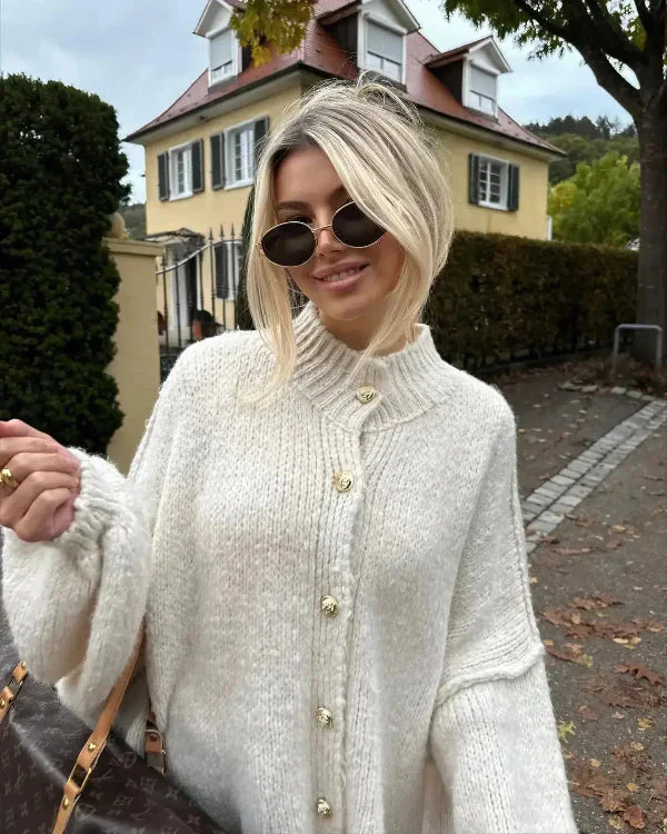 Naisten Oversized Cardigan Pehmeästä Neuleesta Nappikiinnitys - Image 5