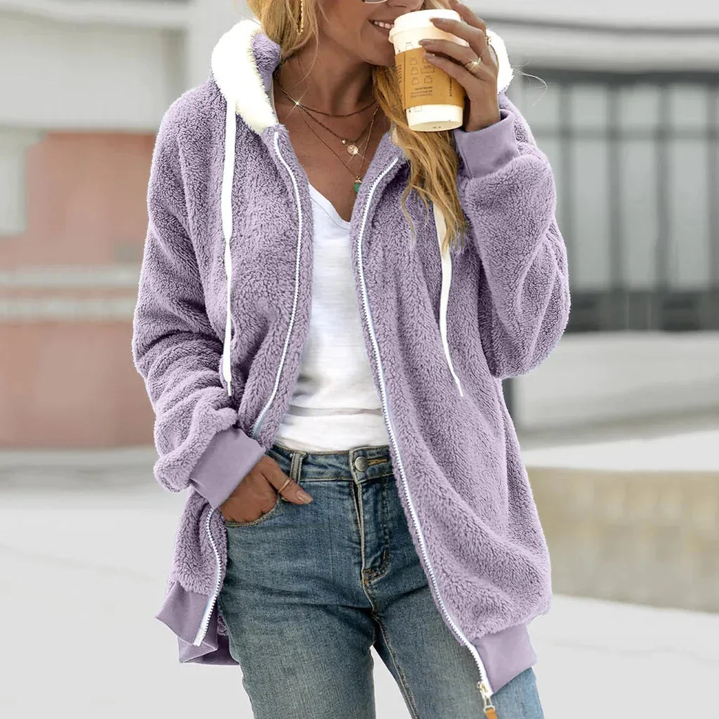 Naisten Oversized Fleece Cardigan Huppu - Image 6