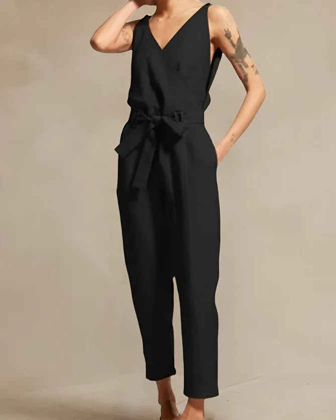 Naisten Pellavapuku Rentoa Tyyliä Hengittävä Säädettävä Vyötärö - Image 5