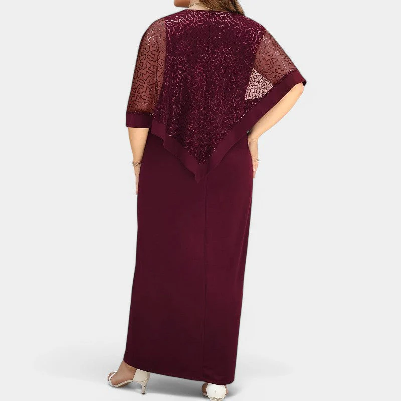 Naisten Pitkä Mekko Kimaltavilla Pitsillä ja Batwing-hihoilla - Image 3