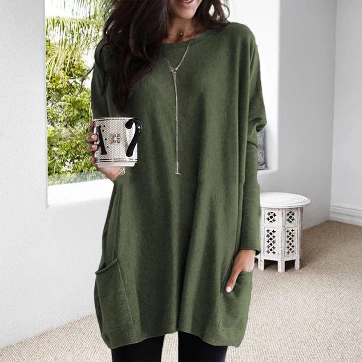 Naisten Pitkähiha Pullover Rento Pehmeä Kangas Taskuilla - Image 7