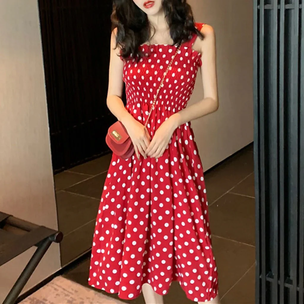 Naisten Polka Dot hihaton rento mekko - Image 7