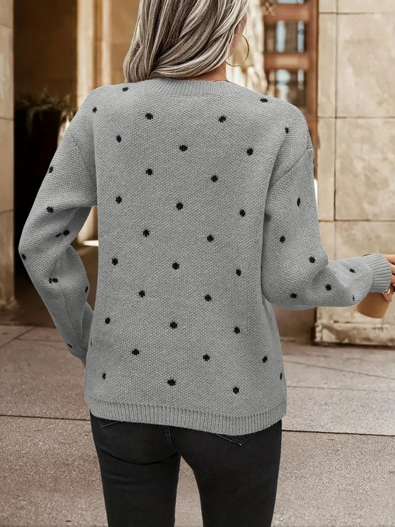 Naisten Polkadot Pitkähiha Trui Trendikäs Puuvilla - Image 2