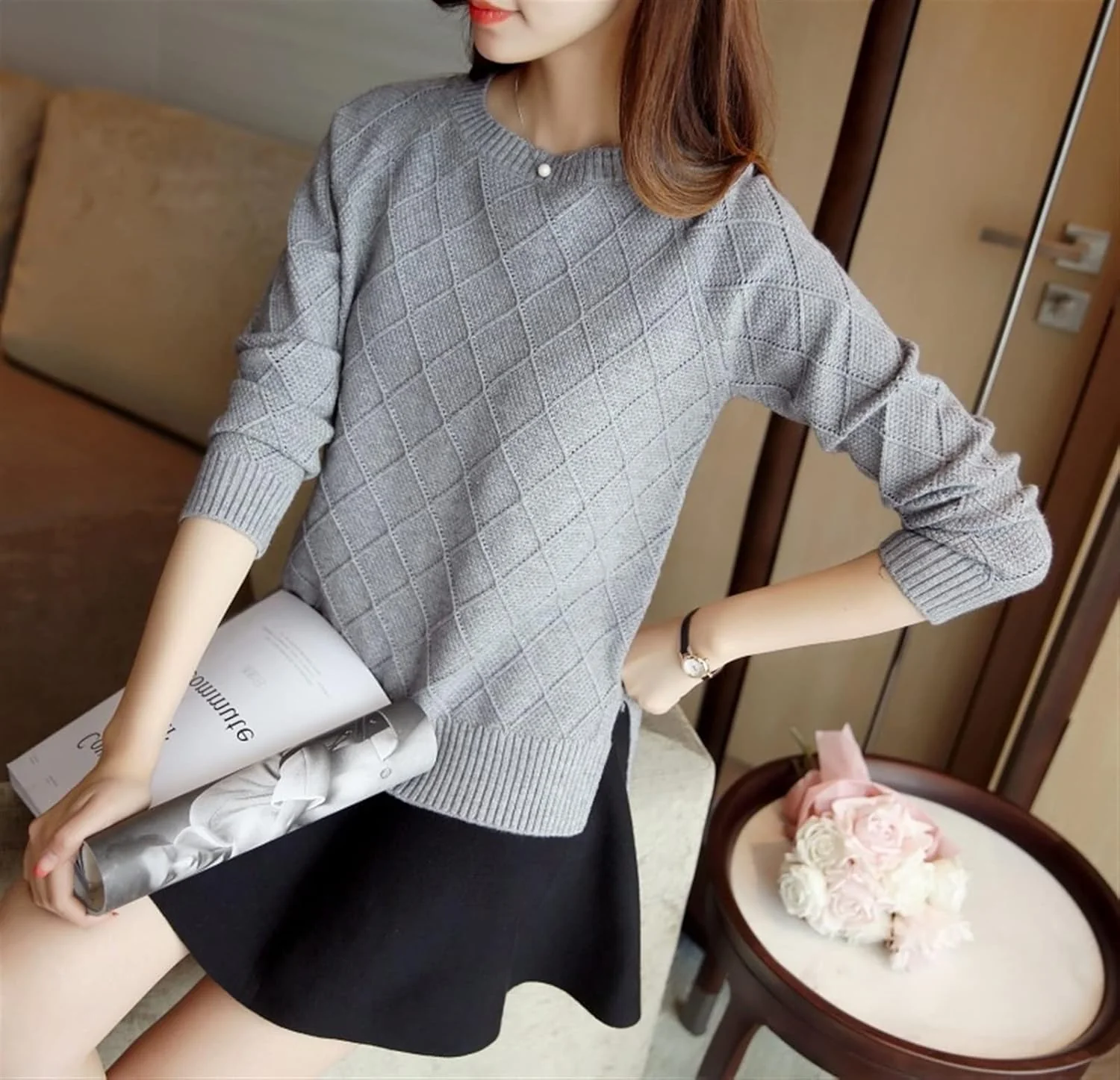 Naisten Pure Color Knit Pullover - Image 8