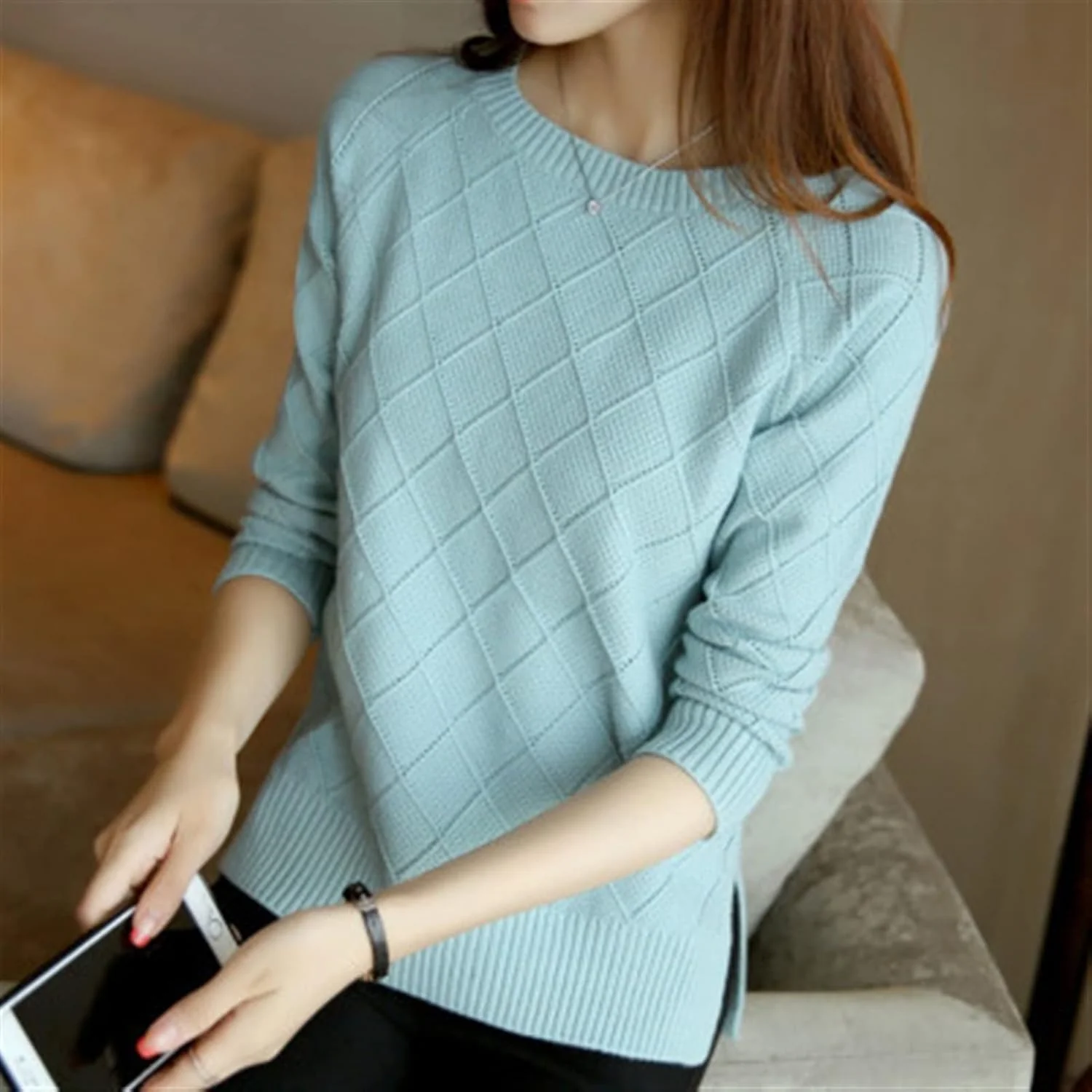 Naisten Pure Color Knit Pullover - Image 9