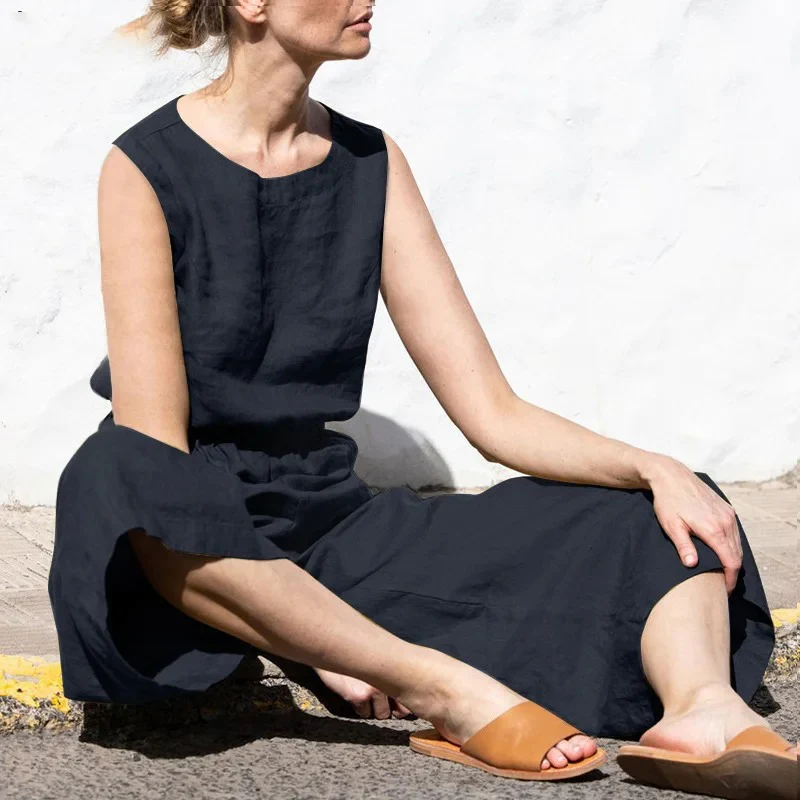 Naisten puuvilla pellava korkea vyötärö Jumpsuit - Image 8