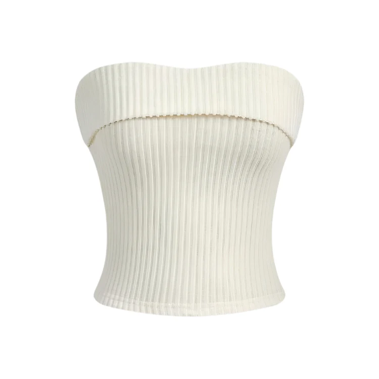 Naisten ribbattu olkaimeton slim fit -putkipaita - Image 2