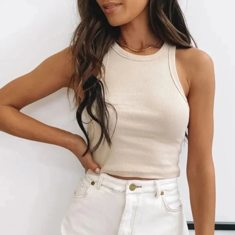 Naisten Ribbed Off-olkapää Crop Tank Top - Image 2