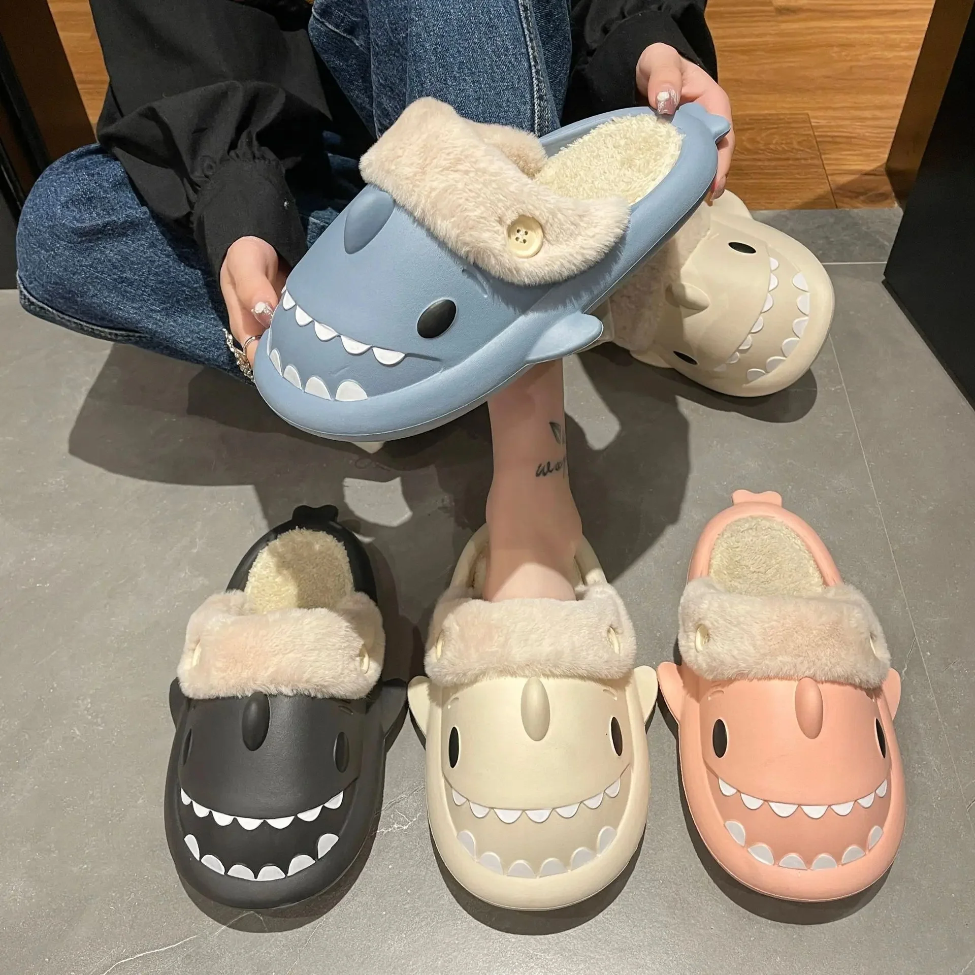 Naisten Shark Plush Cotton Tossut - Image 10
