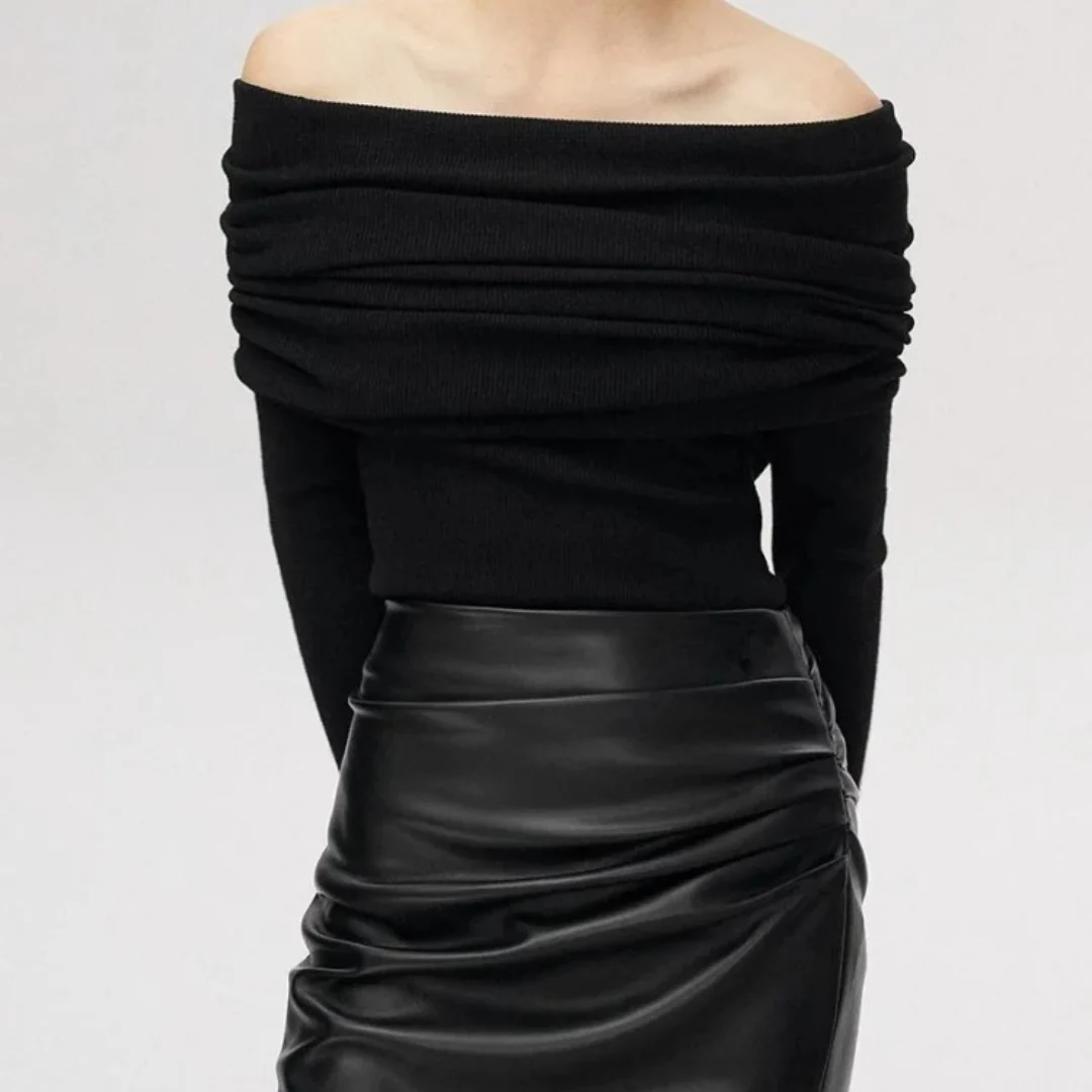 Naisten Slash Neck Neuletoppi - Image 9