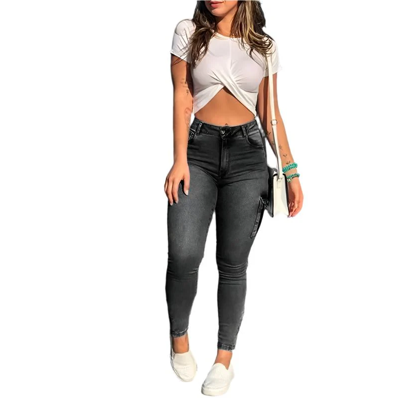 Naisten Slim-fit Cargo Denim-housut - Image 2
