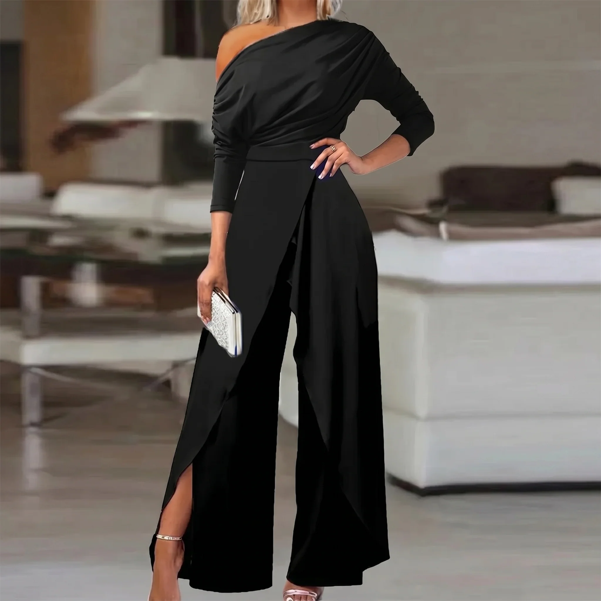 Naisten Slit Ruched leveä jalka Jumpsuit - Image 2