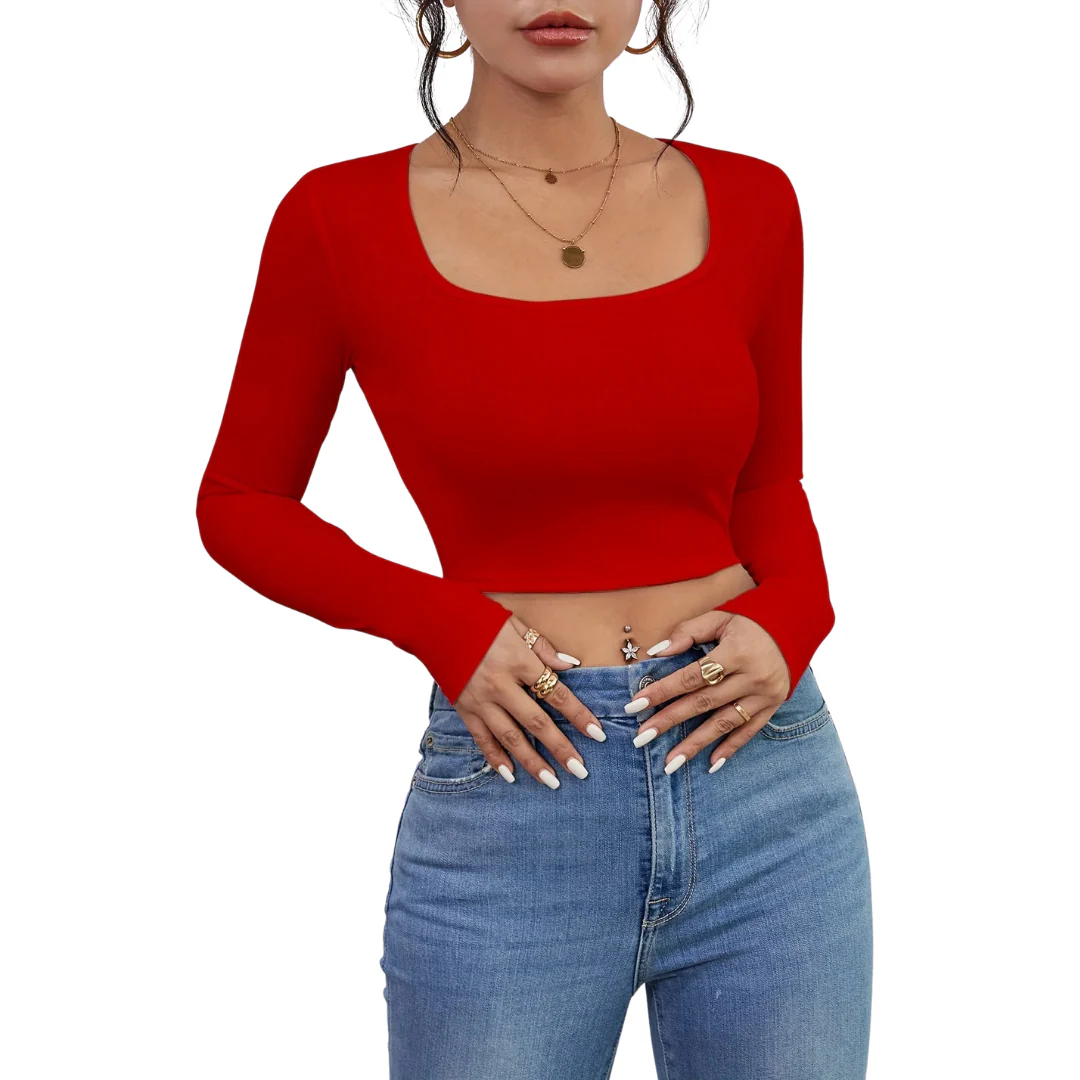 Naisten Square Neck Slim Fit T-paita - Image 2