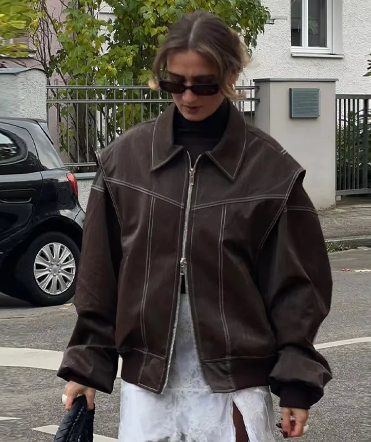 Naisten Takki Oversized Bomber Lämmin Kestävä - Image 4