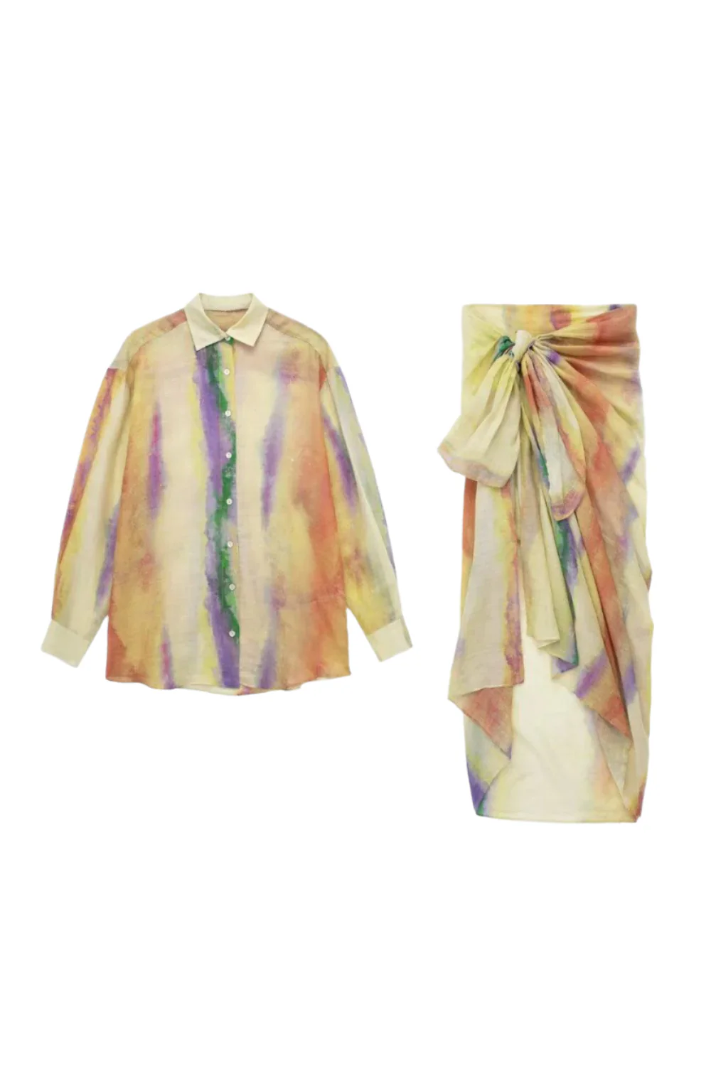 Naisten Tie-Dye Pitkähihaiset Paita ja Solmittu Hame Setti