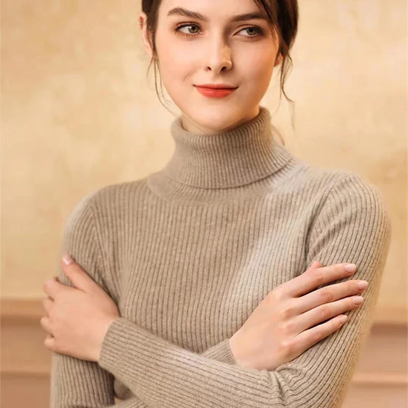 Naisten Turtleneck Neulepaita Raitakuosisella Pitkällä Hihalla Neule - Image 6