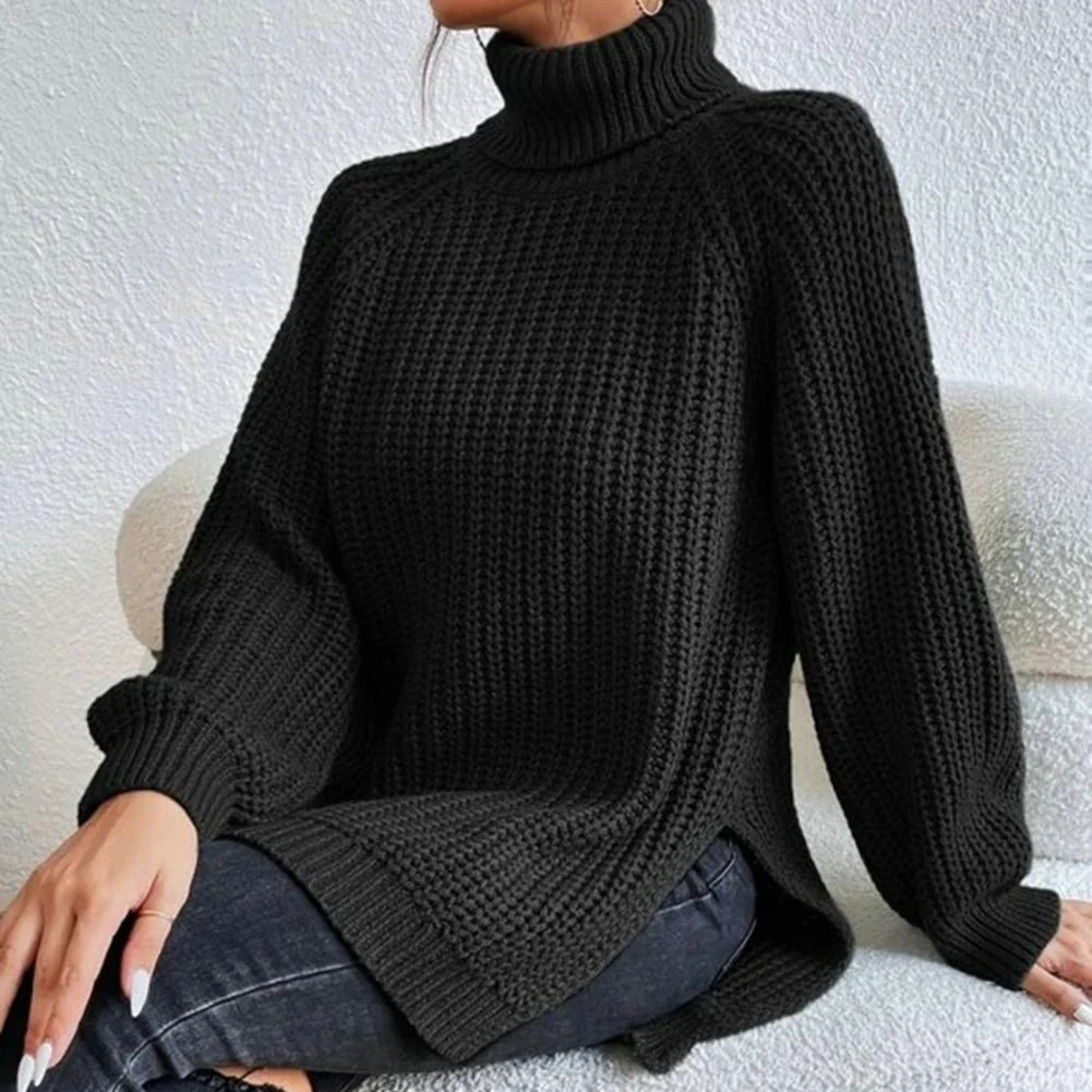 Naisten Turtleneck Neulepaita Ribbattu Villaneule - Image 6