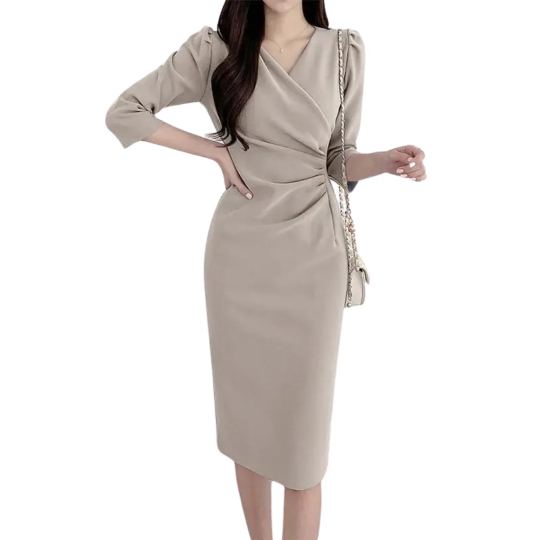 Naisten V-kaula-aukkoinen Bodycon polvipituinen työmekko - Image 11