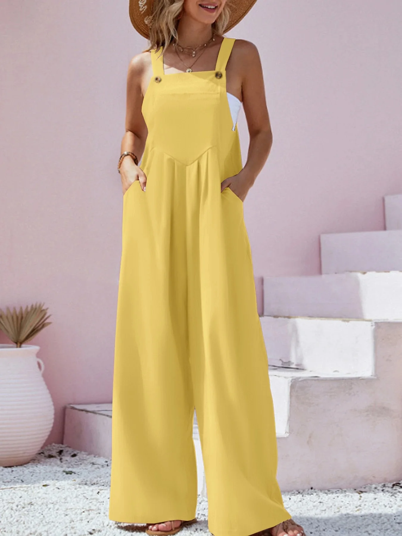Naisten Yksivärinen Suspender Jumpsuit - Image 15
