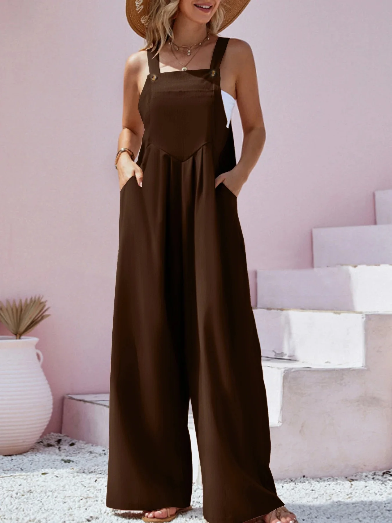 Naisten Yksivärinen Suspender Jumpsuit - Image 19